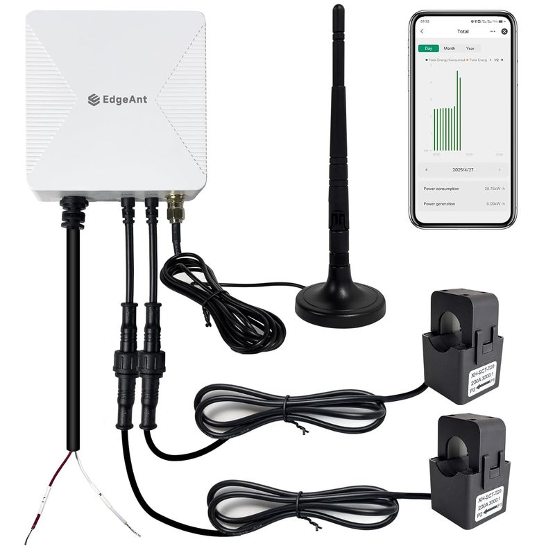 EdgeAnt Store WiFi Energy Monitor with 2 * 200A Clamps, Real-Time Electricity Tracking, Smart Home Power Management, WiFi Meter Solar/Net Metering, Home Energy Automation and Control - Image 1
